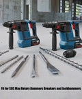 Flat And Pointed SDS Max Chisel Set 24 Inch By 1 Inch Wide For Rotary Hammers Breakers And Jackhammers displayed with rotary hammers