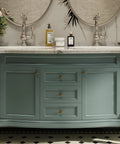 Bathroom vanity featuring 10 Pack Vintage Brass Cabinet Knobs For Dresser Drawers Zinc Handles Petal Shaped Hardware.