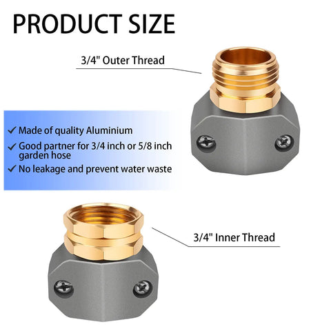 Garden Hose Repair Kit With Zinc And Aluminum Male And Female Fittings Fits 3/4 Inch And 5/8 Inch Hoses Includes Two Sets Of Fittings