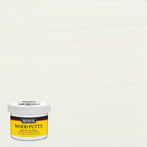 White Wood Putty For Quick Fix Of Minor Scratches And Nail Holes, Non Hardening Pre Mixed Formula, 3.75 oz tub on white background