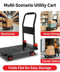 Heavy Duty Folding Platform Hand Truck With Foldable Handle, Flatbed Dolly Cart With Silent Wheels, Workhorse Portable Moving Trolley For Warehouse, Office, Home And Luggage, Easy Storage, 73 By 47 in warehouse, home and courier use