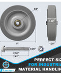 Heavy Duty 5 Inch Tpr Caster Wheels 100 Pack Quiet Non Marking Replacement Casters For Cart Dolly Workbench Zero Drag Hella Smooth Roll Industrial Utility Gear dimensions showing size and details.