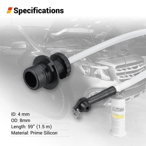 1.5 Meter Brake Bleeding Hose For 6.5L 10.5L And 15L Pneumatic Or Manual Oil Extractors Vacuum Fluid Pump And Oil Changer Accessory For Car Maintenance DIY, showing silicone hose with connectors and ID OD specifications.