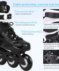 Unisex Inline Skates For Men And Women Fitness Rollerblades For Outdoor Speed Training Beginner Friendly White Size 8.5 Men 9 Women, detailing triple protection system.