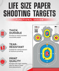 Extra Large Silhouette Targets For Shooting Range 23 By 34 Inch High Visibility Paper Targets Anti Glare For Rifle Pistol BB And Pellet Guns 20 Pack Gray with durability, tear-resistance, and print quality features.