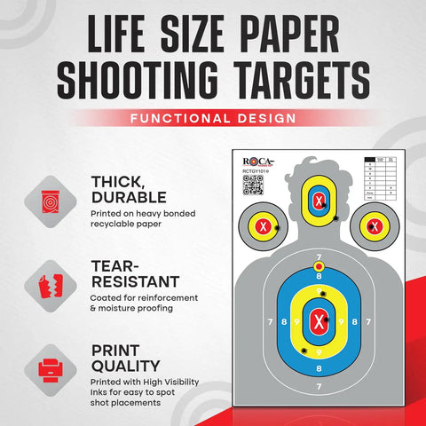Extra Large Silhouette Targets For Shooting Range 23 By 34 Inch High Visibility Paper Targets Anti Glare For Rifle Pistol BB And Pellet Guns 20 Pack Gray with durability, tear-resistance, and print quality features.