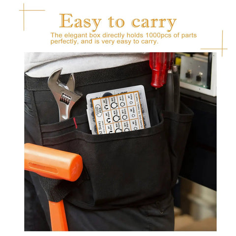 Heavy Duty C And E Clip Assortment Kit With 1000 Pieces in pouch with tools, easy to carry for auto and machinery projects.