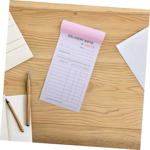 Carbonless Receipt Book 3 Part Duplicate Paper Invoice Pad For Small Business Easy Record Keeping Of Customer Transactions And Home Based Biz Supplies delivery note pad on wooden desk