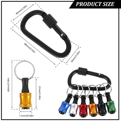 1/4 Inch Hex Shank Bit Holder Keychain with drill bits and carabiner, aluminum alloy, quick change, long and short bars attached