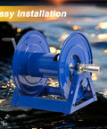Half Inch Stainless Steel High Pressure Hose Reel Swivel Fitting Joint Heavy Duty With Grease Fitting And Ball Bearing Swivel Mechanism Leak Proof Half Inch NPT Thread Built For Tough Jobs And Real World Use on blue hose reel