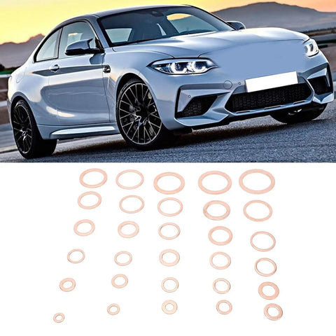 568 Piece Copper Washers Set With 30 Sizes M5 To M28 For Oil Drain Plugs And Gasket Seals with sports car backdrop