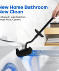 Premium 304 Stainless Steel Toilet Brush And Wall Mount Holder Set For Modern Bathrooms With A Rust Resistant Finish And Smooth Everyday Cleaning Vibes People Love. S-shaped brush head cleaning under toilet rim.