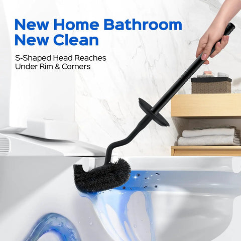 Premium 304 Stainless Steel Toilet Brush And Wall Mount Holder Set For Modern Bathrooms With A Rust Resistant Finish And Smooth Everyday Cleaning Vibes People Love. S-shaped brush head cleaning under toilet rim.