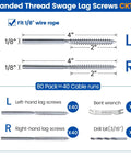 Diagram of 80 Pack One Eighth Inch Cable Railing Hardware Kit With Swage Lag Screws Left And Right Handed Threads For Wood Posts