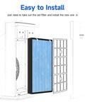Replacement Filter Set for HSP002 Air Cleaner Purifier 2.0, showing filter installation process with panels separated