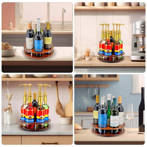 Rotate Your Home Bar Slick With This Seven Slot Coffee Syrup Organizer Rack designed to keep your countertop clutter free with bottles.