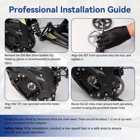 Installation guide for Chain Drive Sprocket Kit For Sur Ron Light Bee X Segway X160 X260 Electric Dirt Bike 420 Chain 42 Link