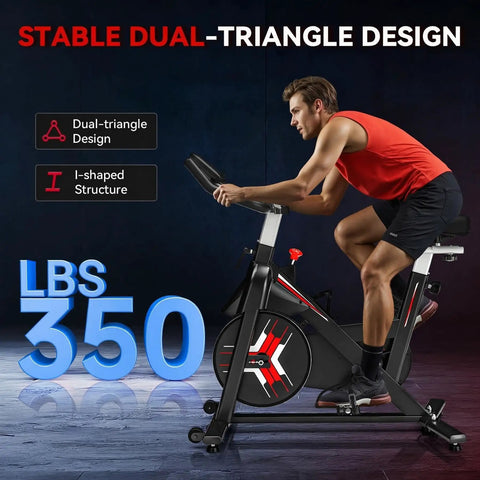 Magnetic Resistance Stationary Bike For Home Use With App Sync shown with dual-triangle design and 350 lbs capacity