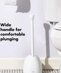 Hassle Free Toilet Plunger With Drip Proof Cover For Zero Mess And Easy Under Sink Storage Features A Wide Flat Handle Delivers Serious Power To Blast Stubborn Clogs Built For Daily Use, shown with wide handle for comfort.