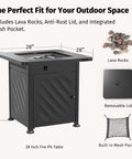 Powerful 52,000 BTU Outdoor Propane Fire Pit Table with removable lid, mesh pocket, and lava rocks, CSA certified, 28-inch.