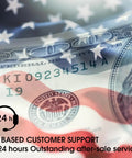Money Counter Machine For Business With Mixed Denomination And Multi Currency Counting overlay on US flag with support icons