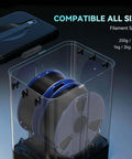 Filament Dryer And Storage Box SP2 holding two 1kg spools, clear case with blue spools, compatible with multiple spool sizes.