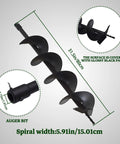 6 Inch Auger Bit For Pneumatic Or Cordless Drills, Column Fence Digger And Soil Drill Bit For Digging Piles, with dimensions labeled.