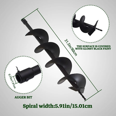 6 Inch Auger Bit For Pneumatic Or Cordless Drills, Column Fence Digger And Soil Drill Bit For Digging Piles, with dimensions labeled.