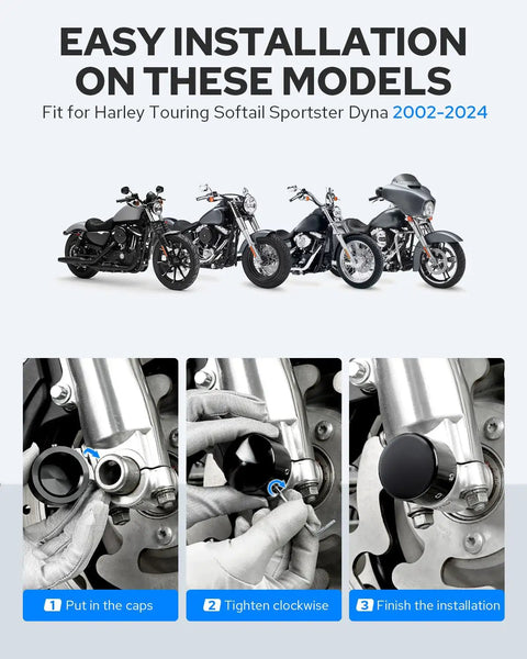 CNC Front Axle Nut Covers For Harley Davidson Touring Sportster Dyna Softail easy installation guide with motorcycles