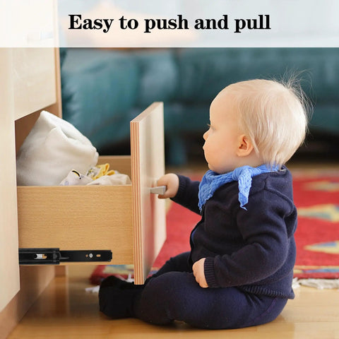 Two Pack 8 Inch Undermount Heavy Duty Drawer Slides For Cabinets And Furniture Built To Last Sturdy Stainless Steel Rust Resistant Smooth Glide Ideal For Dresser Drawers Slide Out Keyboard Tray Table Drawers Shelves Nightstand And More showing glide in use by child