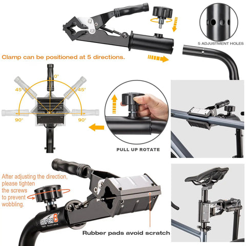 Ebike Repair Stand For Home Shop And Mechanics Heavy Duty Bike Workstand showing adjustable clamp positions and rotation features