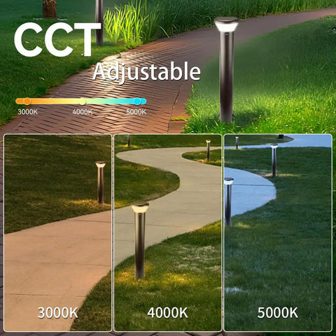Adjustable Heavy Duty Led Bollard Light 42 Inch showcasing 3000K, 4000K, and 5000K color temperatures on outdoor pathway.