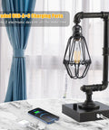 Dope Steampunk Table Lamp With USB Ports, Industrial Desk Lamp In Bronze Metal Finish on marble surface with charging devices