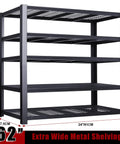 Beefy Five Shelf Garage Shelving Unit Heavy Duty Metal Storage Rack 72 Inches High 62 Inches Wide 24 Inches Deep Total Weight Capacity 3050 Lbs Adjustable Shelves Perfect For Basement Warehouse Or Workshop