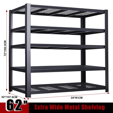 Beefy Five Shelf Garage Shelving Unit Heavy Duty Metal Storage Rack 72 Inches High 62 Inches Wide 24 Inches Deep Total Weight Capacity 3050 Lbs Adjustable Shelves Perfect For Basement Warehouse Or Workshop