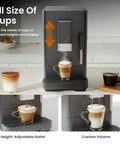 Hella Smooth 20 Bar Automatic Espresso Machine Featuring Built In Grinder And One Touch Brew, adjustable outlet for various cup sizes.