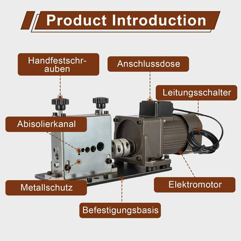 Beefy 60W Electric Wire Stripping Machine with depth gauge, metal base, motor and wire channels for 3-17mm wires