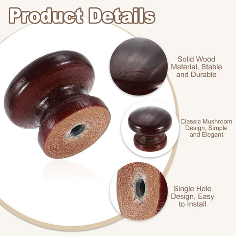 Spruce Up Your Space With Dope 5 Piece Round Wood Drawer Knobs Including Screws For Dresser Wardrobe Cupboard Featuring Slick Mushroom Shape Paint Surface And Natural Solid Wood Base For Fixer Upper Makeovers. Close-up of solid wood mushroom knob, showing threaded hole and polished finish.