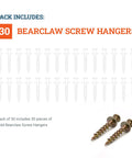 Bear Claw Hanger Screws 30 Pack Heavy Duty Picture Hangers For Drywall And Plaster Walls No Brainer Install Gold Finish