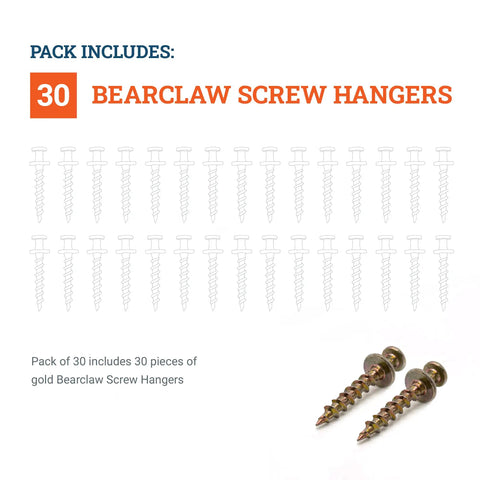 Bear Claw Hanger Screws 30 Pack Heavy Duty Picture Hangers For Drywall And Plaster Walls No Brainer Install Gold Finish