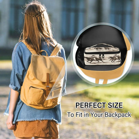 Desert Cowboys Insulated Lunch Bag With Leakproof No Spill Design fits inside backpack with zippered pockets visible