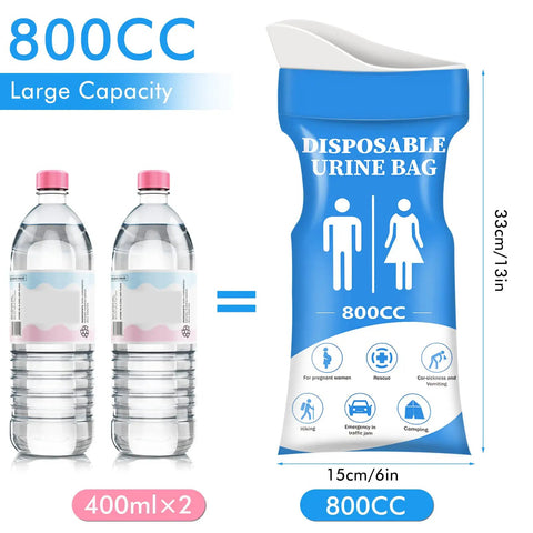 Unisex Disposable Urinal Bags For Travel And Camping, 12 Pack Emergency Urine Kit For Men And Women, Leak Proof, 800CC capacity