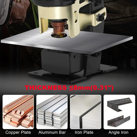 Beast Mode 22 Ton Electric Hydraulic Hole Puncher for Metal cutting through aluminum plate, with copper and iron materials shown.