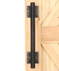 Rustic Matte Black 12 Inch Rhombus Barn Door Handles For Sliding Doors Heavy Duty Solid Metal Pull Handles installed on wooden door