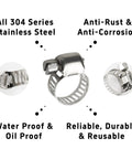 25 Pieces Stainless Steel Worm Drive Hose Clamps Kit, Adjustable 0.24 to 0.47 Inches, features and close-up details
