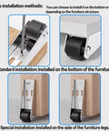 Premium Door Support Wheels With Heavy Duty Galvanized Bracket And Smooth Rubber Casters installed on furniture bottom and side.