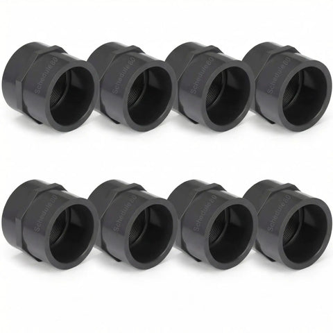 8 Pack 2 Inch PVC Pipe Fittings Female Adapters Schedule 80 Socket to NPT Connector, corrosion resistant, black color.