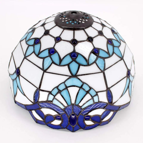 Navy Blue Baroque Tiffany Style Table Lamp With Stained Glass Finish for Desk Bedside Reading Light 12 By 12 By 18 Inches decor