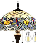 Blue Lotus Tiffany Floor Lamp With Stained Glass Flower Shade and included bulbs, close-up of lampshade detail, S220 Series.