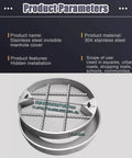 Heavy Duty Round Manhole Cover With Frame And Invisible Sewage Basin Lid, 60x60 Cm Stainless Steel, Durable Drainage Solution